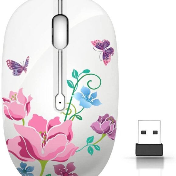 Share Wireless Mouse with Nano Receiver for PC, Mac. Flowers White Butterflies. - Picture 1 of 11